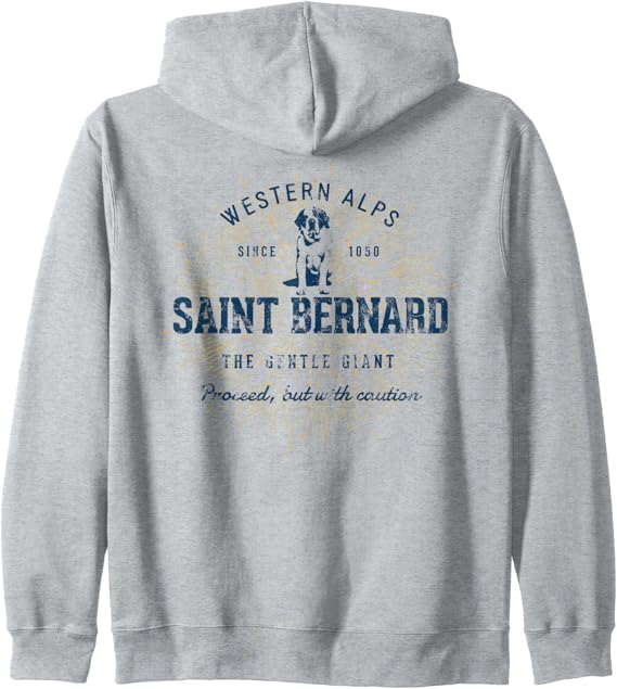 Vintage Style Retro Saint Bernard Zip Hoodie Clothing